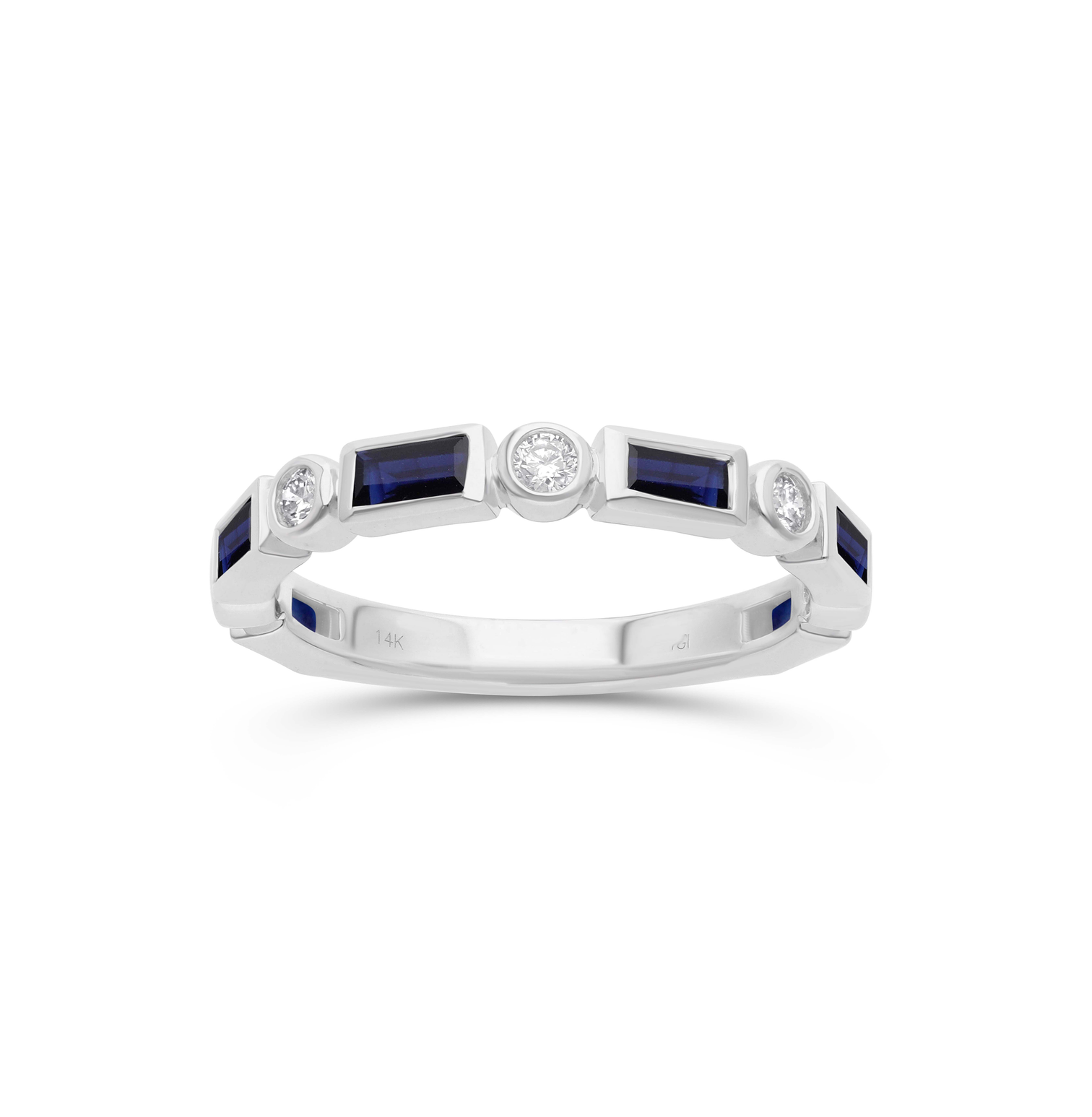 Sabel Collection White Gold Bezel Set Blue Sapphire and Diamond Ring